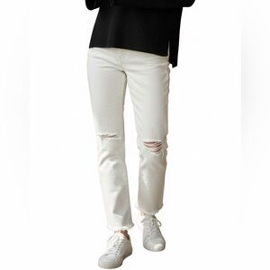 O'Neill zip fly button white distressed jeans raw hem size 25